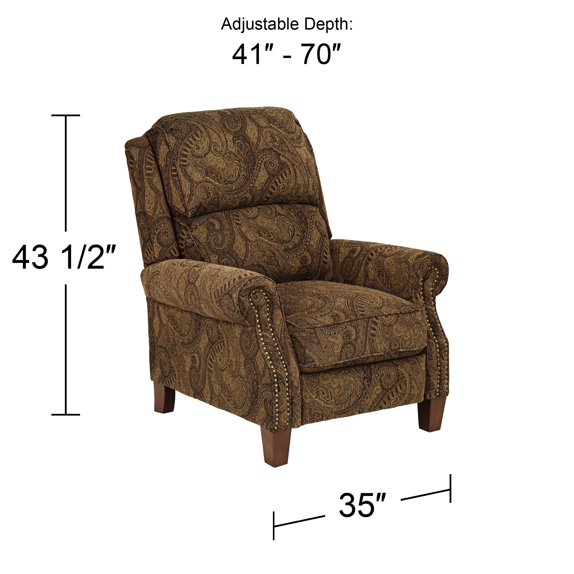 Regency Hill Beaumont 35" Wide Brown Paisley 3-Way Recliner