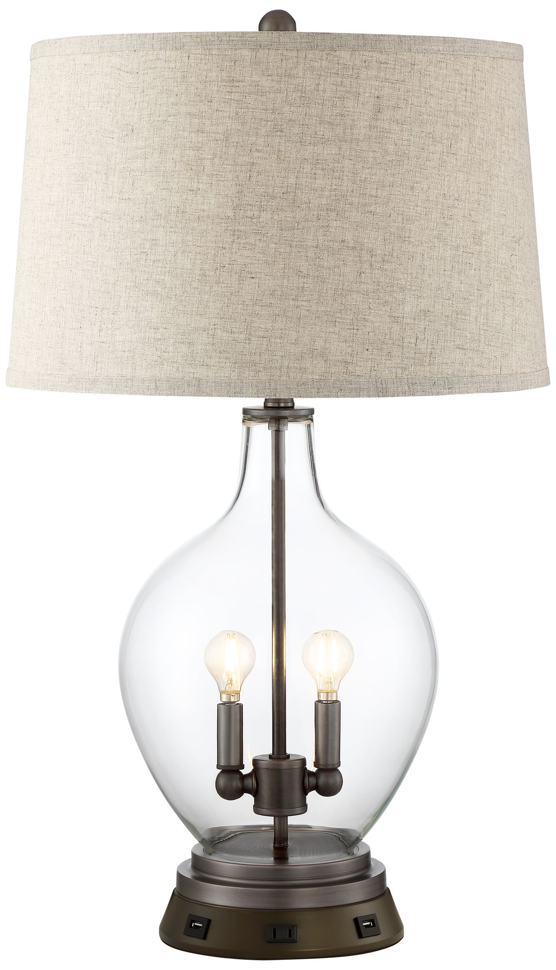 Regency Hill Becker Glass Night Light Table Lamp with USB Workstation Base