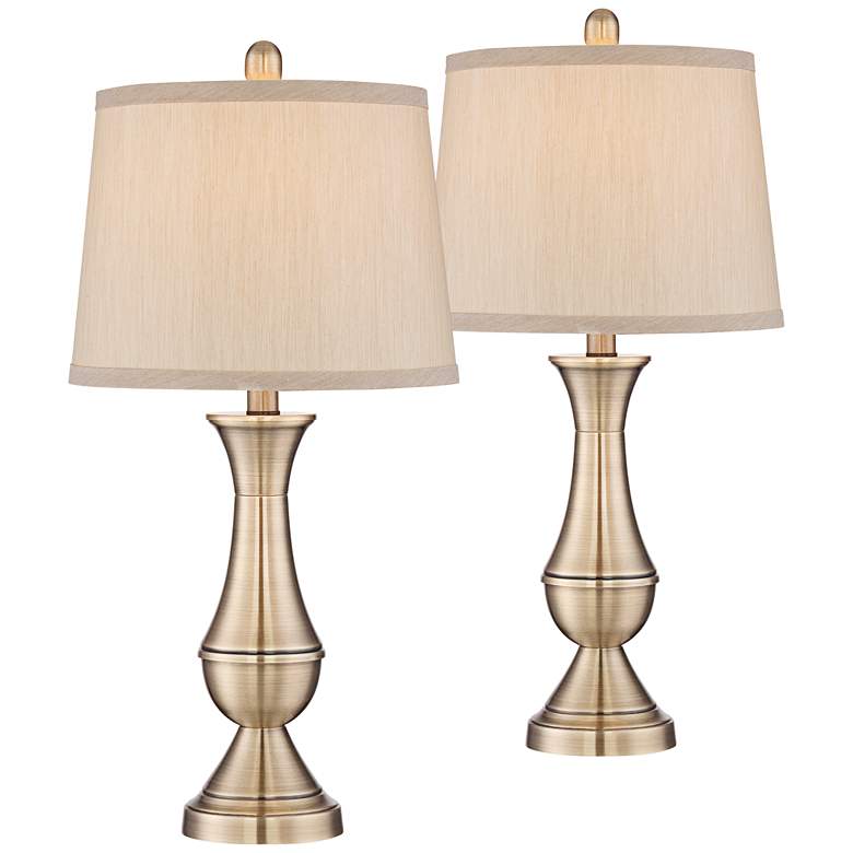 Image 3 Regency Hill Becky 24 3/4 inch Antique Brass Metal Table Lamp Set of 2
