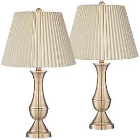 Image1 of Regency Hill Becky 24 3/4" Ivory Pleated Brass Table Lamps Set of 2