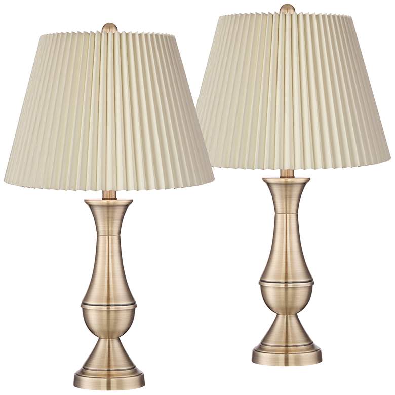 Image 1 Regency Hill Becky 24 3/4 inch Ivory Pleated Brass Table Lamps Set of 2