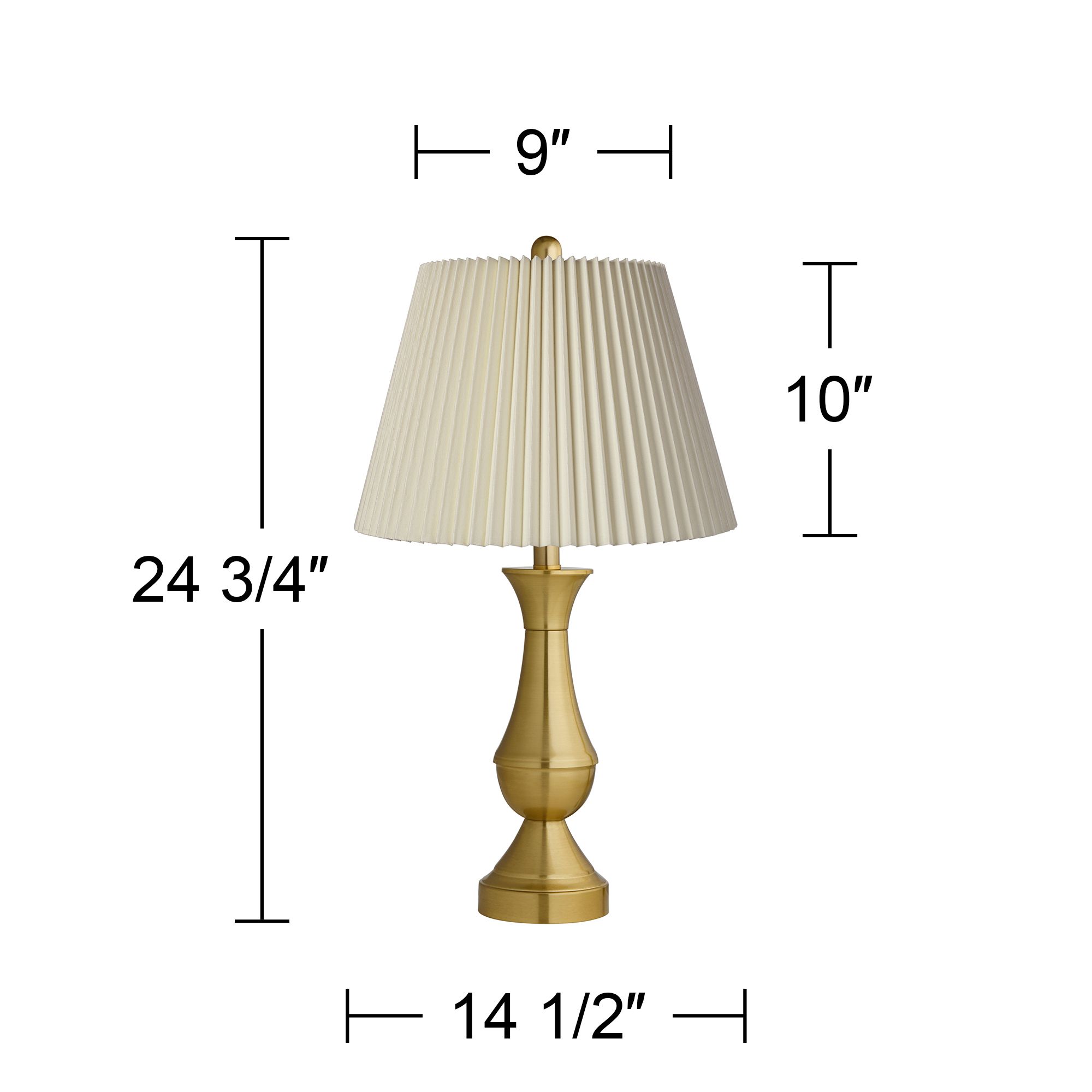 Regency Hill Becky 24 3/4" Ivory Pleated Brass Table Lamps Set of 2