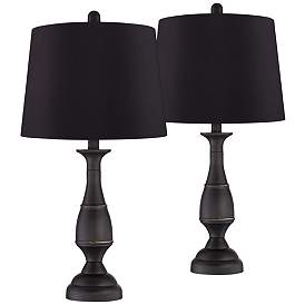 Image1 of Regency Hill Ben 25" Dark Bronze Black Shade Table Lamps Set of 2