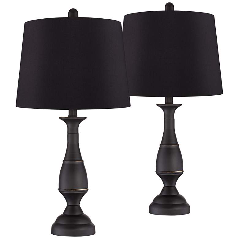 Image 1 Regency Hill Ben 25" Dark Bronze Black Shade Table Lamps Set of 2