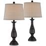 3_Regency Hill Ben 25" Dark Bronze Metal Lamps Set of 2 with Dimmers