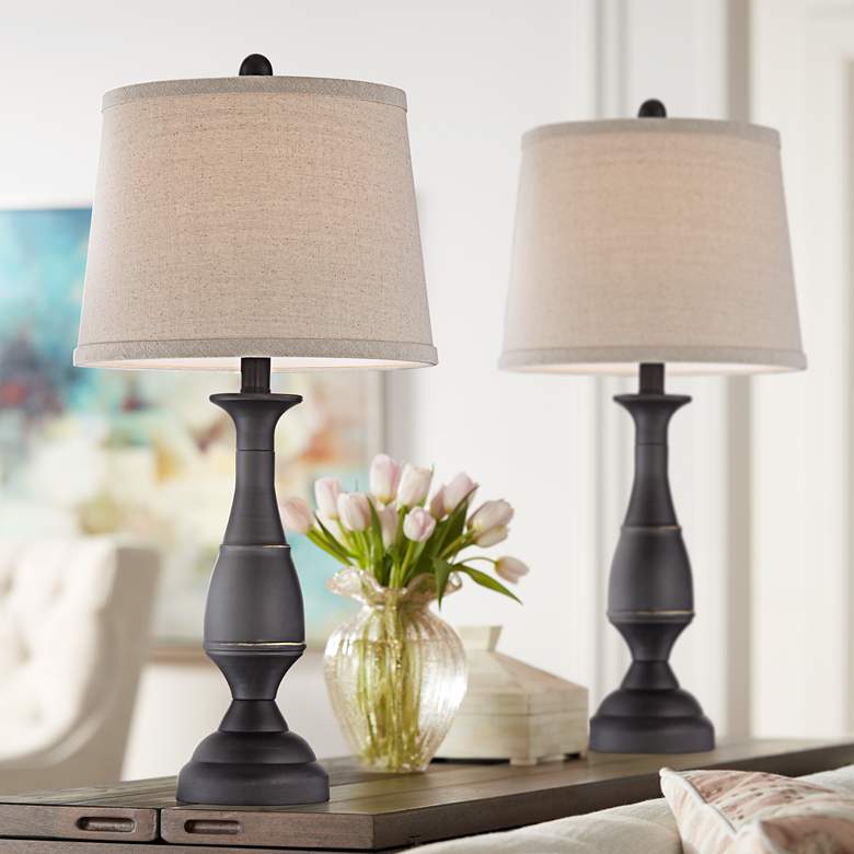 Image 2 Regency Hill Ben 25" Dark Bronze Metal Traditional Lamps Set of 2