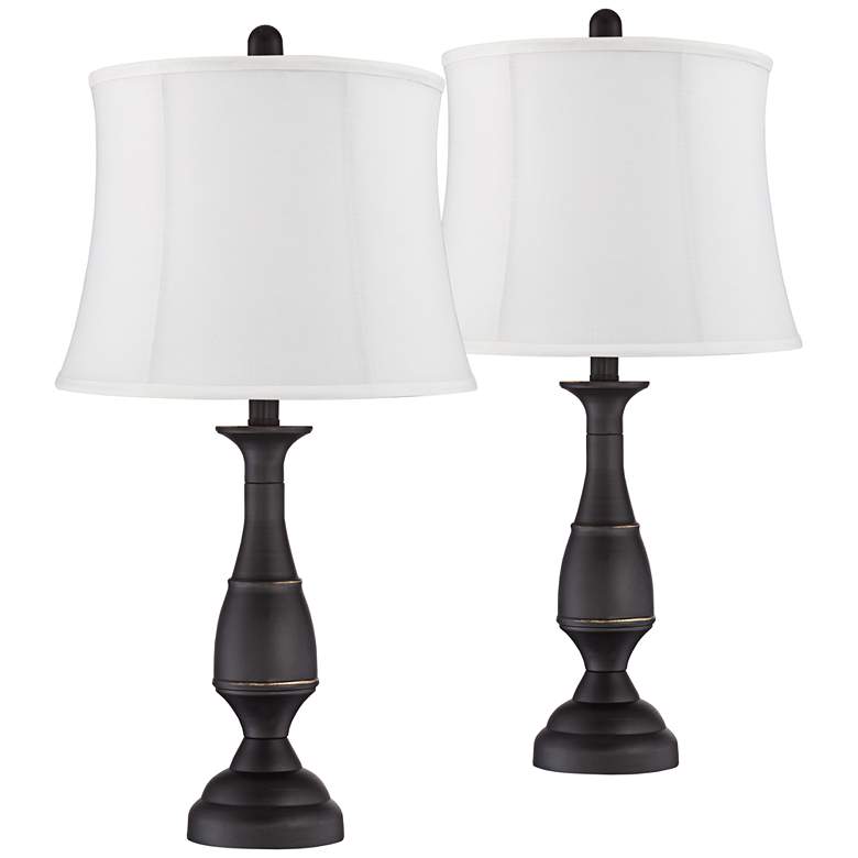 Image 1 Regency Hill Ben 25" Dark Bronze White Shade Table Lamps Set of 2