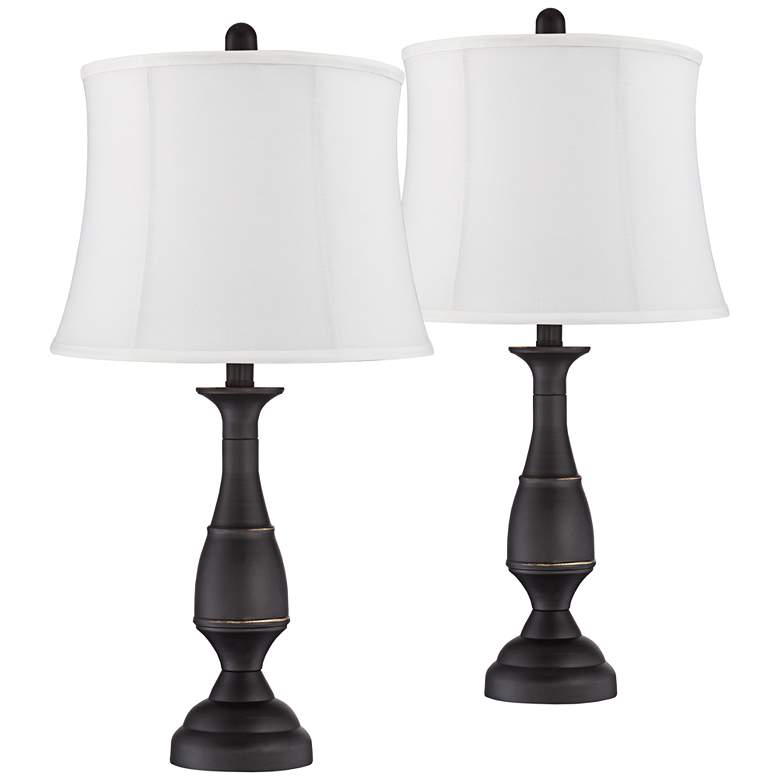 Image 1 Regency Hill Ben 25 inch Dark Bronze White Shade Table Lamps Set of 2