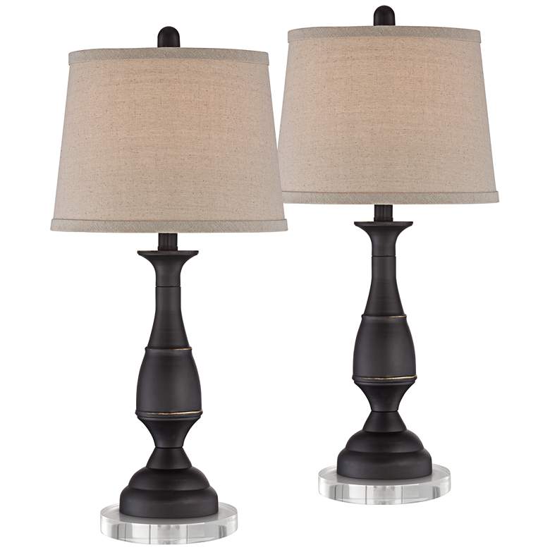 Image 1 Regency Hill Ben 26" Dark Bronze Table Lamps Set with Acrylic Risers