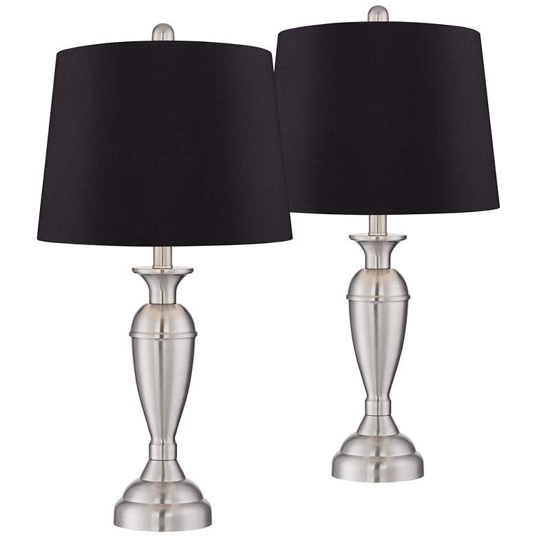 Image 1 Regency Hill Blair 25" Brushed Nickel Black Shade Table Lamps Set of 2