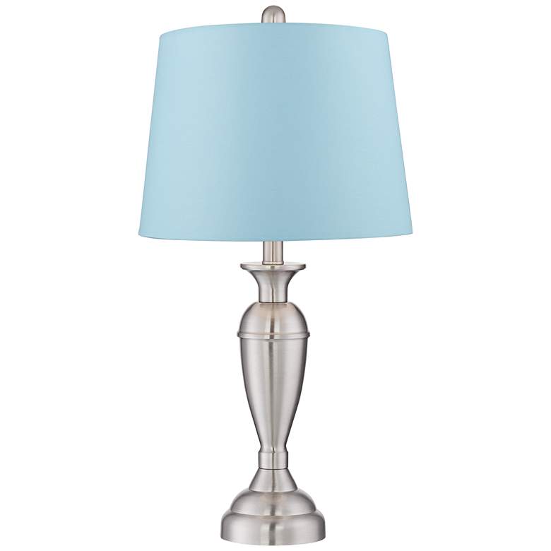 Image 4 Regency Hill Blair 25 inch Brushed Nickel Blue Shade Table Lamps Set of 2 more views