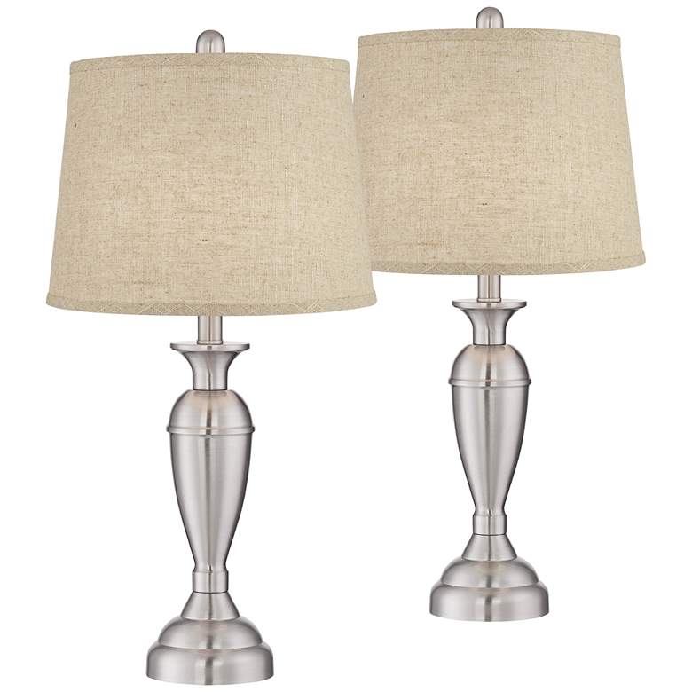 Image 1 Regency Hill Blair 25" Brushed Nickel Burlap Table Lamps Set of 2