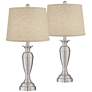 Regency Hill Blair 25" Brushed Nickel Burlap Table Lamps Set of 2