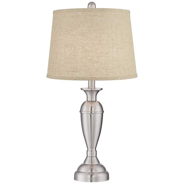 Image 4 Regency Hill Blair 25 inch Brushed Nickel Burlap Table Lamps Set of 2 more views