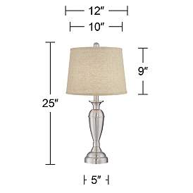 Image5 of Regency Hill Blair 25" Brushed Nickel Burlap Table Lamps Set of 2 more views