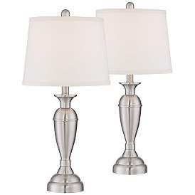 Image2 of Regency Hill Blair 25" Brushed Nickel Lamps Set of 2 with Dimmers