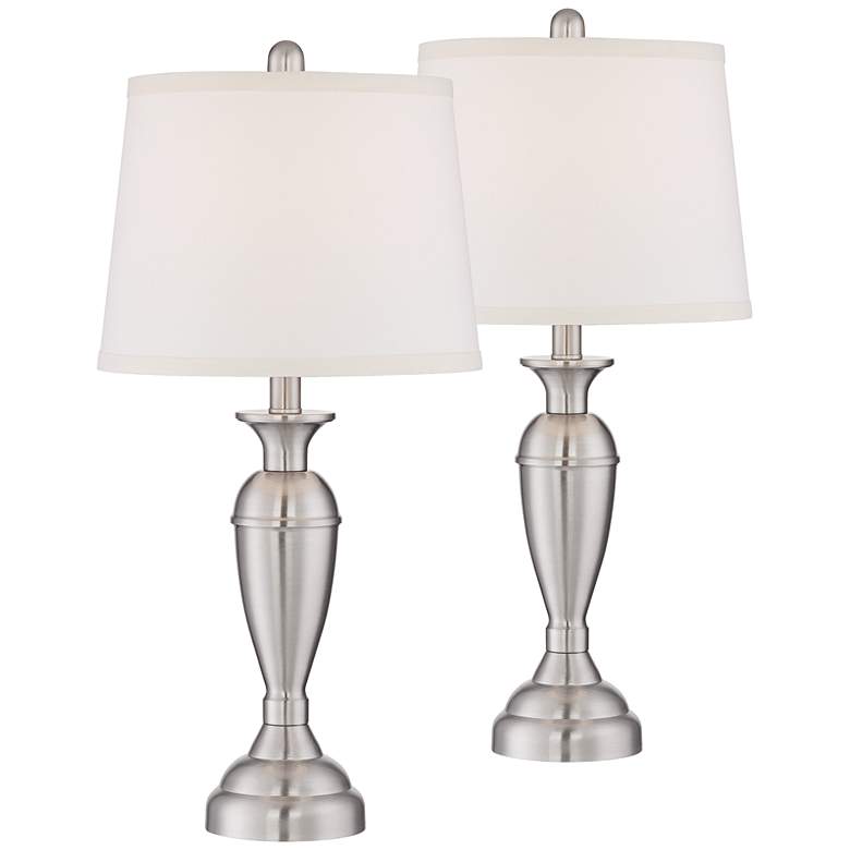 Image 3 Regency Hill Blair 25" Brushed Nickel Lamps Set of 2 with Dimmers