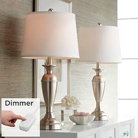 Image1 of Regency Hill Blair 25" Brushed Nickel Lamps Set of 2 with Dimmers