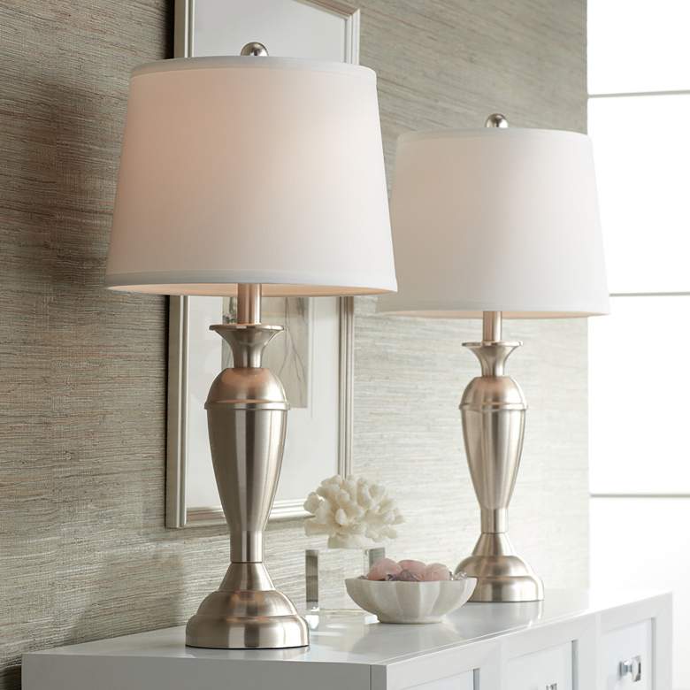 Image 2 Regency Hill Blair 25" Brushed Nickel Lamps Set of 2 with Dimmers
