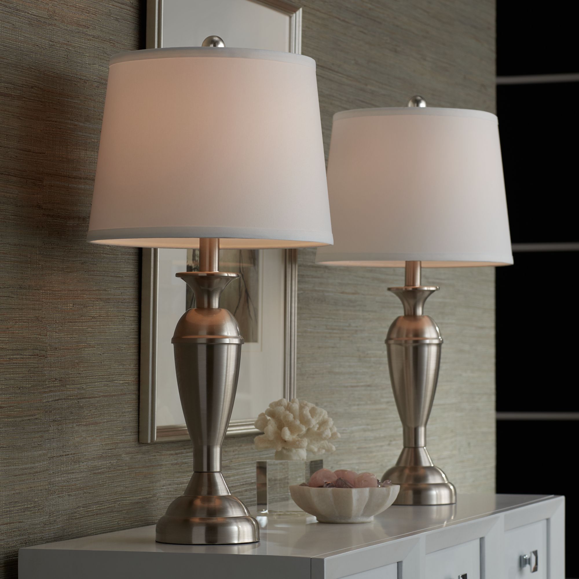 Regency Hill Blair 25" Brushed Nickel Lamps Set with Smart Sockets in scene