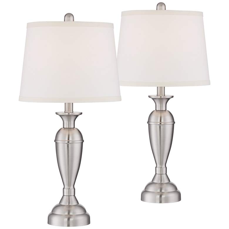 Image 2 Regency Hill Blair 25 inch Brushed Nickel Metal Table Lamps Set of 2