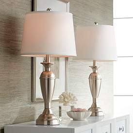 Image2 of Regency Hill Blair 25" Brushed Nickel Metal Table Lamps Set of 2