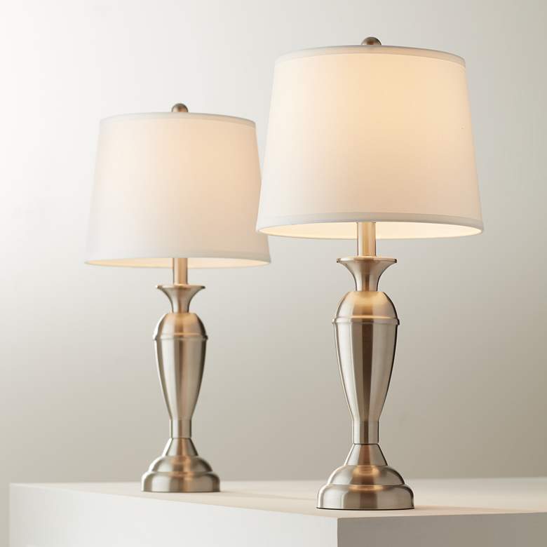 Image 6 Regency Hill Blair 25 inch Brushed Nickel Metal Table Lamps Set of 2 more views