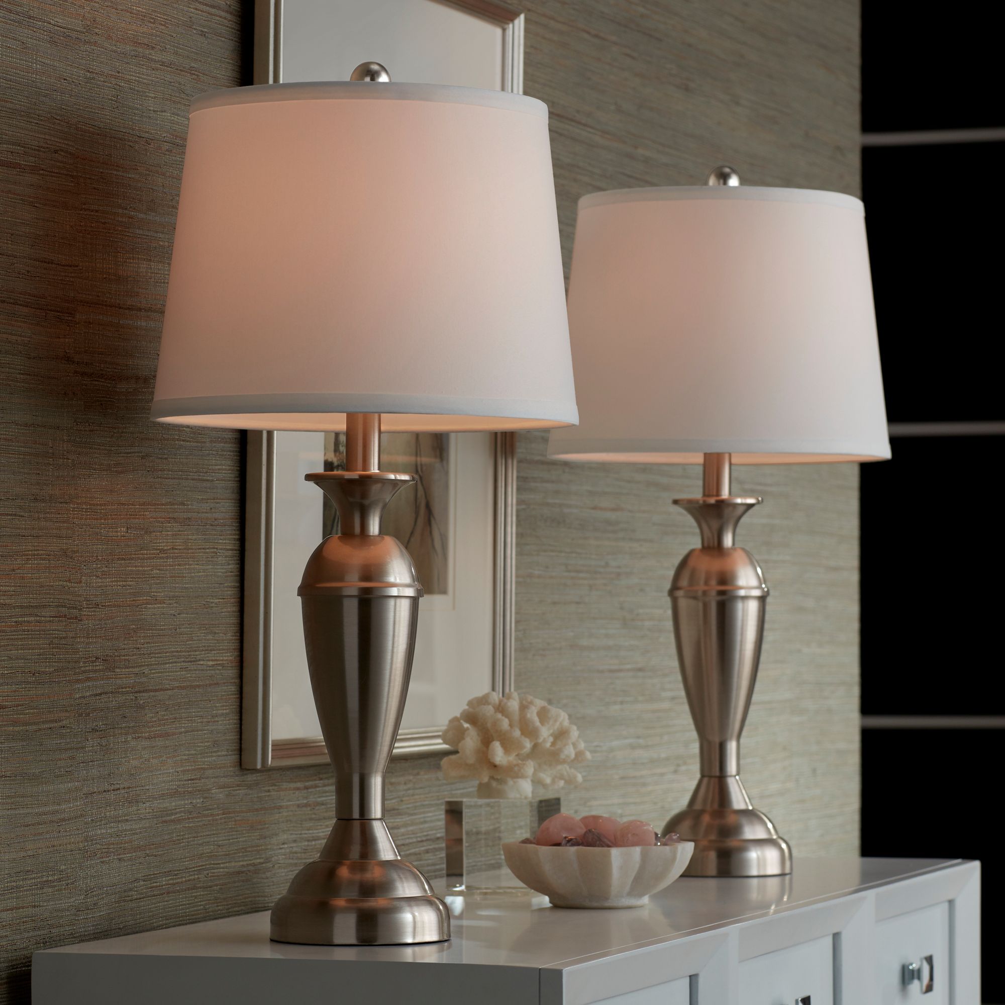 Regency Hill Blair 25" Brushed Nickel Metal Table Lamps Set of 2 in scene