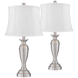 Image1 of Regency Hill Blair 25" Brushed Nickel White Shade Table Lamps Set of 2