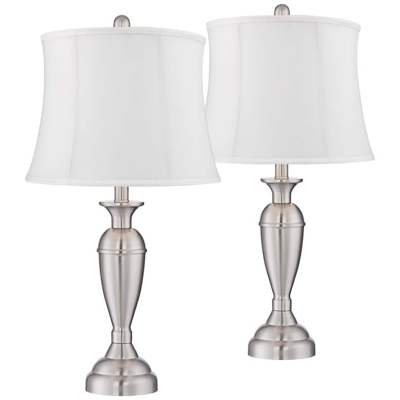 Image 1 Regency Hill Blair 25" Brushed Nickel White Shade Table Lamps Set of 2