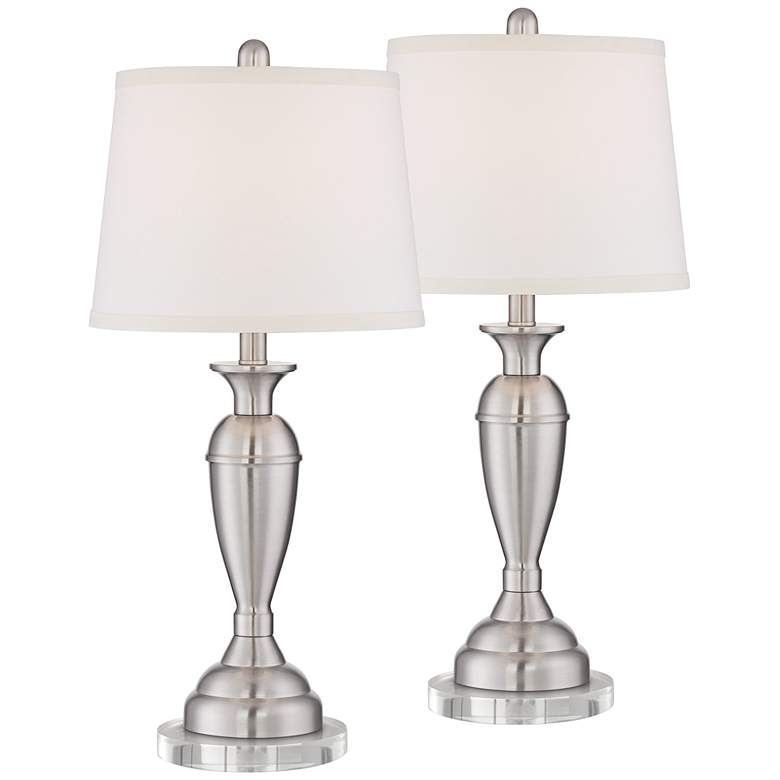 Image 1 Regency Hill Blair 26 inch Brushed Nickel Lamps Set with Acrylic Risers