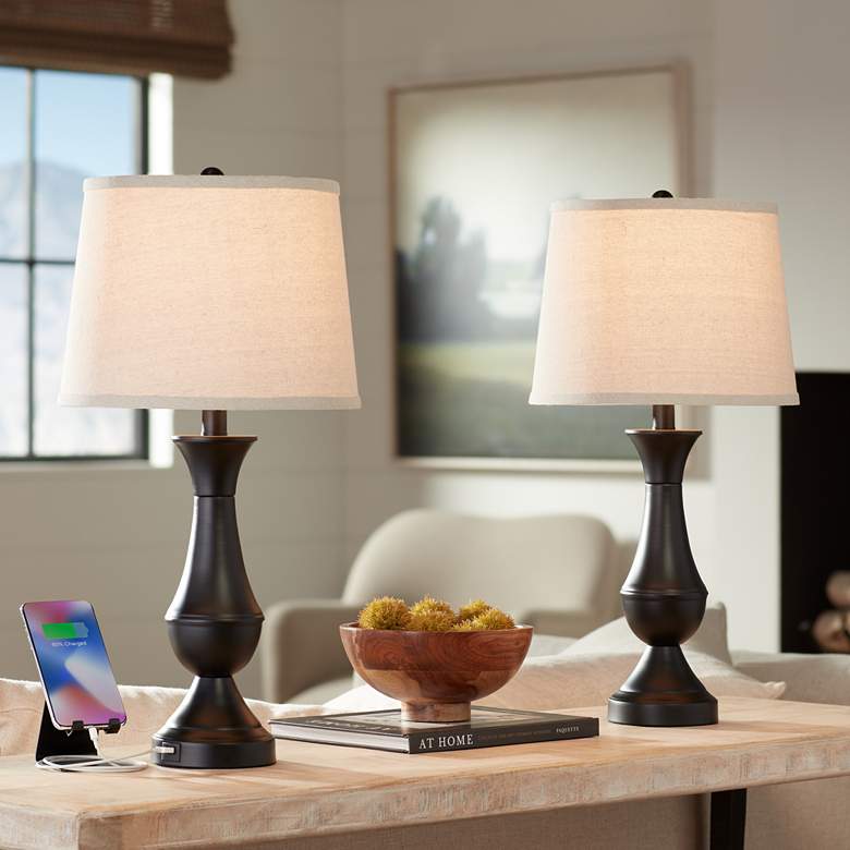 Image 2 Regency Hill Blakely 25" Bronze LED USB Touch Table Lamps Set of 2