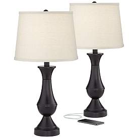 Image3 of Regency Hill Blakely Dark Bronze LED USB Ports Touch Table Lamps Set of 2