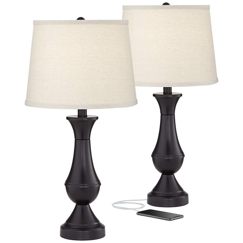 Image 3 Regency Hill Blakely Dark Bronze LED USB Ports Touch Table Lamps Set of 2