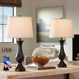 Image2 of Regency Hill Blakely Dark Bronze LED USB Ports Touch Table Lamps Set of 2