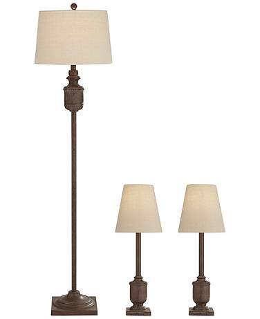 Regency Hill Bledlow Dark Charcoal Faux Wood Urn Table and Floor Lamp Set