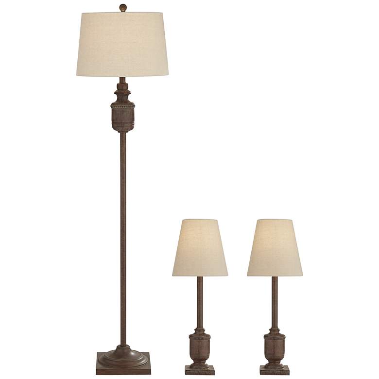 Image 1 Regency Hill Bledlow Dark Charcoal Faux Wood Urn Table and Floor Lamp Set