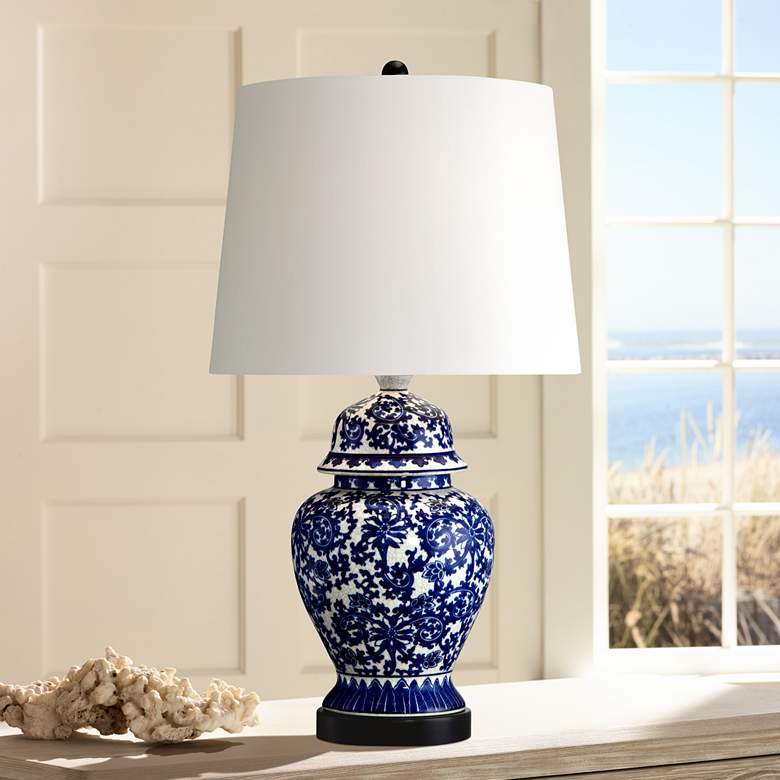 Image 1 Regency Hill Blue and White Porcelain Temple Jar Table Lamp