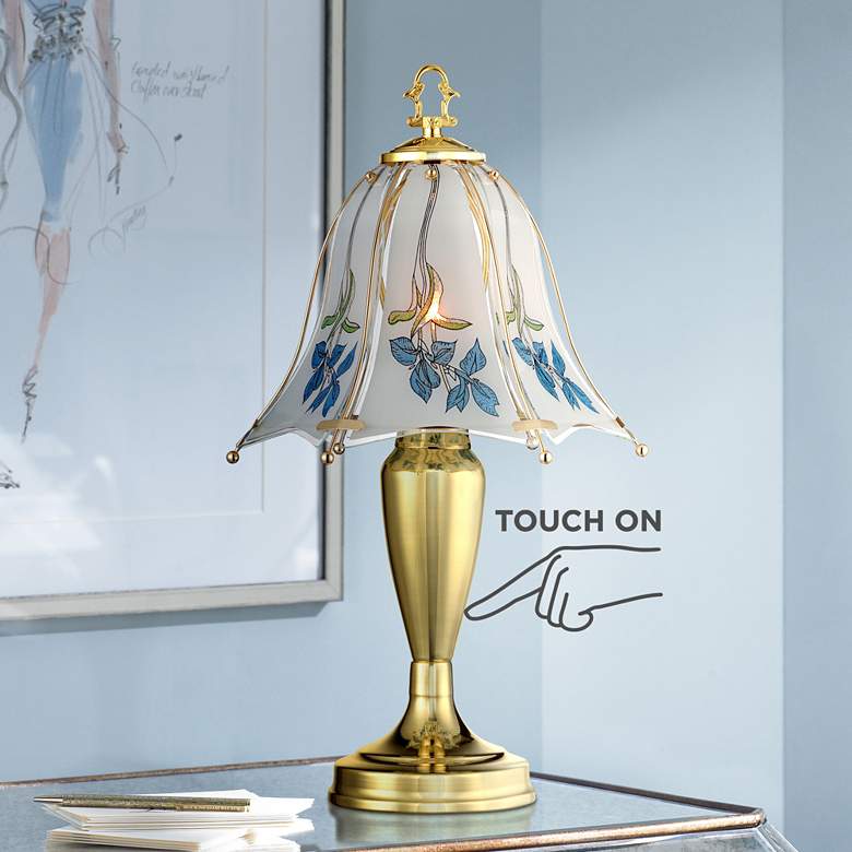 Regency Hill Blue Flower 18&quot; High Touch On-Off Accent Table Lamp