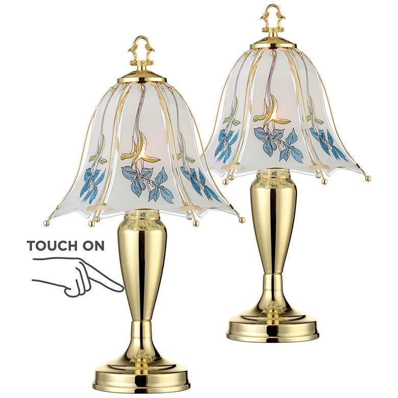Image 1 Regency Hill Blue Flower 18" High Touch On-Off Table Lamps Set of 2