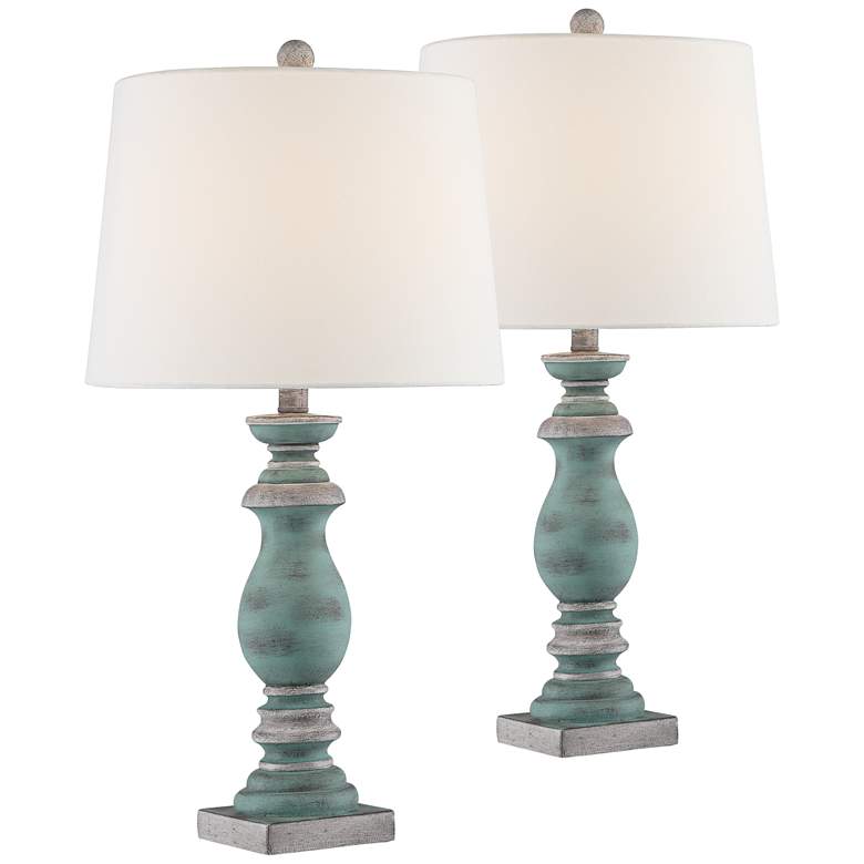 Image 2 Regency Hill Blue-Gray Weathered Faux Wood Table Lamps Set of 2