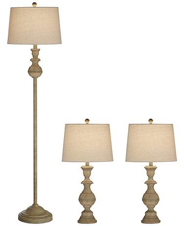 Regency Hill Bly Faux Light Wood Finish Table and Floor Lamp Set