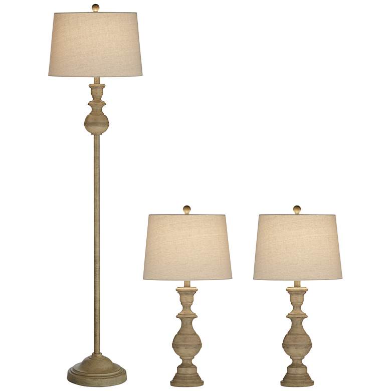 Image 1 Regency Hill Bly Faux Light Wood Finish Table and Floor Lamp Set