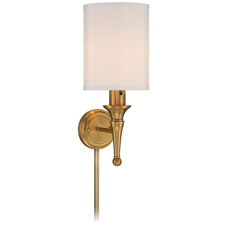 Image 1 Regency Hill Braidy 16 3/4" Gold Plug-In Wall Sconce with Cord Cover
