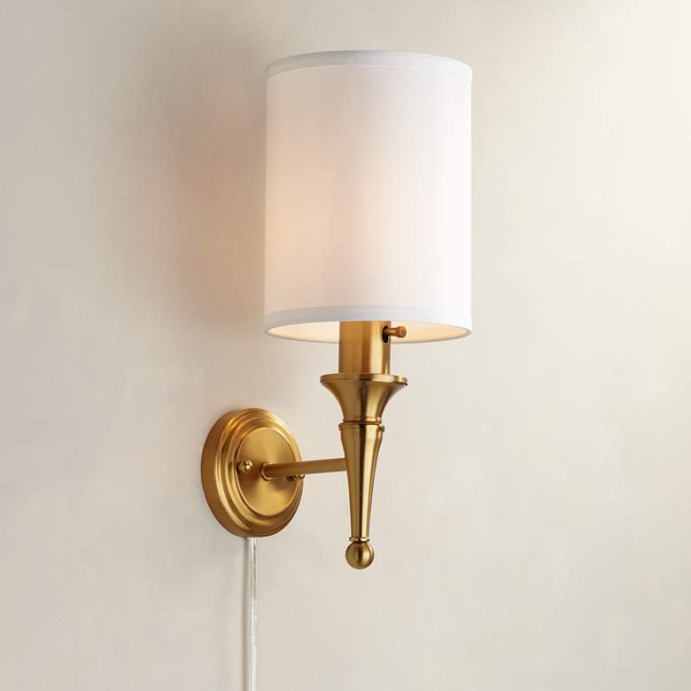 Image 1 Regency Hill Braidy 16 3/4" Warm Gold Traditional Plug-In Wall Sconce