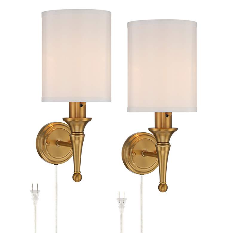 Image 2 Regency Hill Braidy Warm Gold Traditional Plug-In Wall Sconces Set of 2