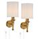 Regency Hill Braidy Warm Gold Traditional Plug-In Wall Sconces Set of 2