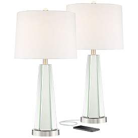 Image2 of Regency Hill Braydon 28" High Mirrored Column USB Table Lamps Set of 2