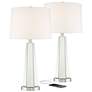 Regency Hill Braydon 28" High Mirrored Column USB Table Lamps Set of 2