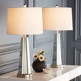 Image1 of Regency Hill Braydon 28" High Mirrored Column USB Table Lamps Set of 2